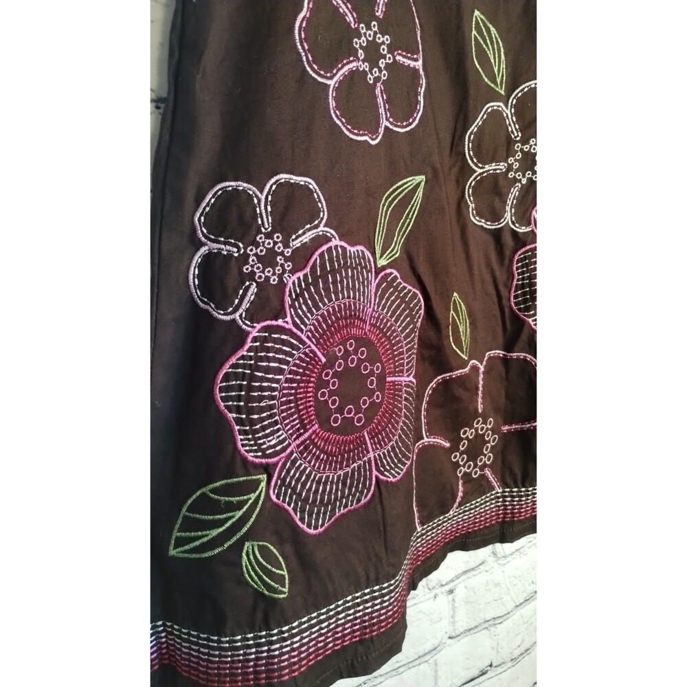 Heart Soul Skirt Woman's Size 5 Embroidered Brown Pink Floral Cotton - Picture 4 of 9